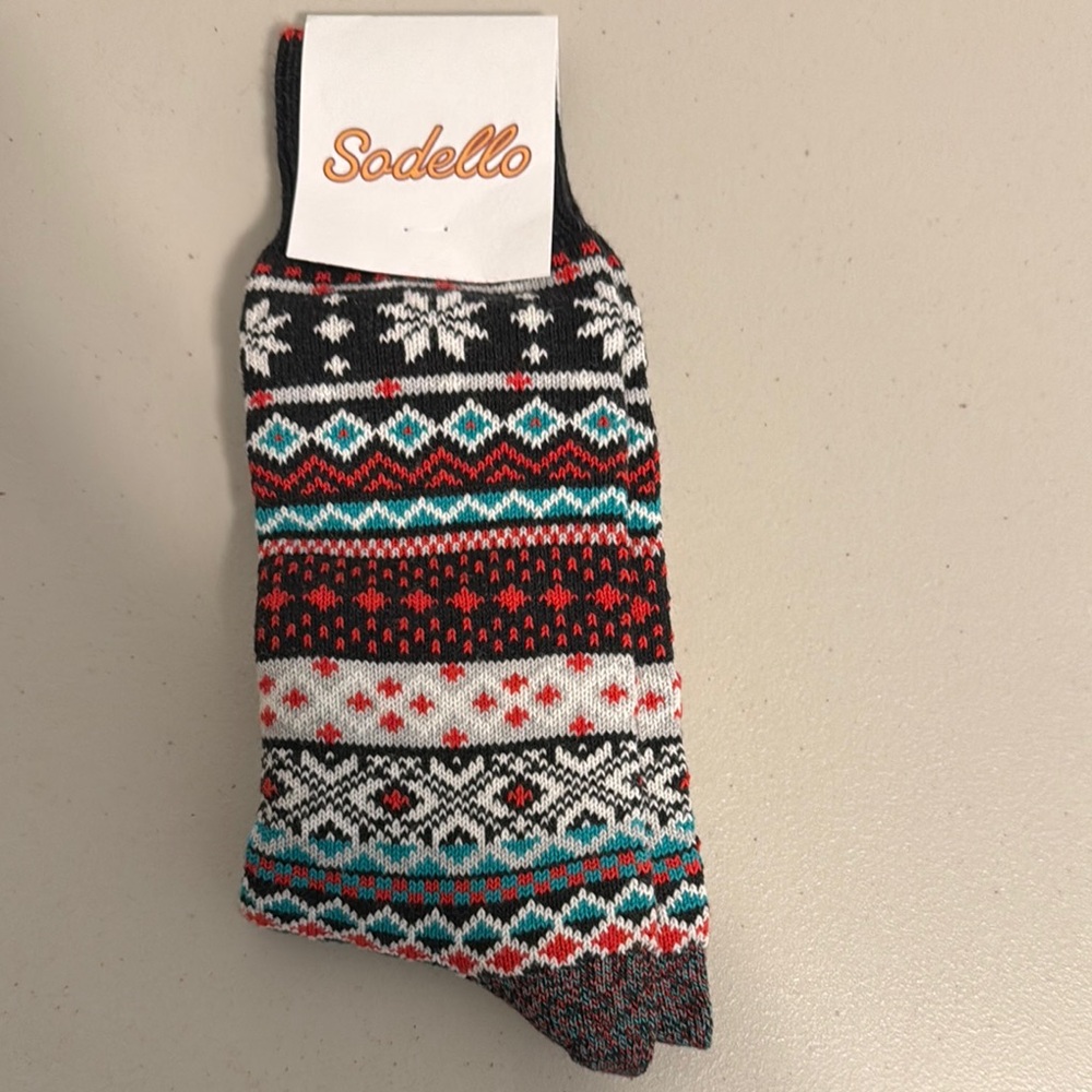 Men's Festive Patterned Norwegian Socks - Black, Red, White, Green Size XL 10-14